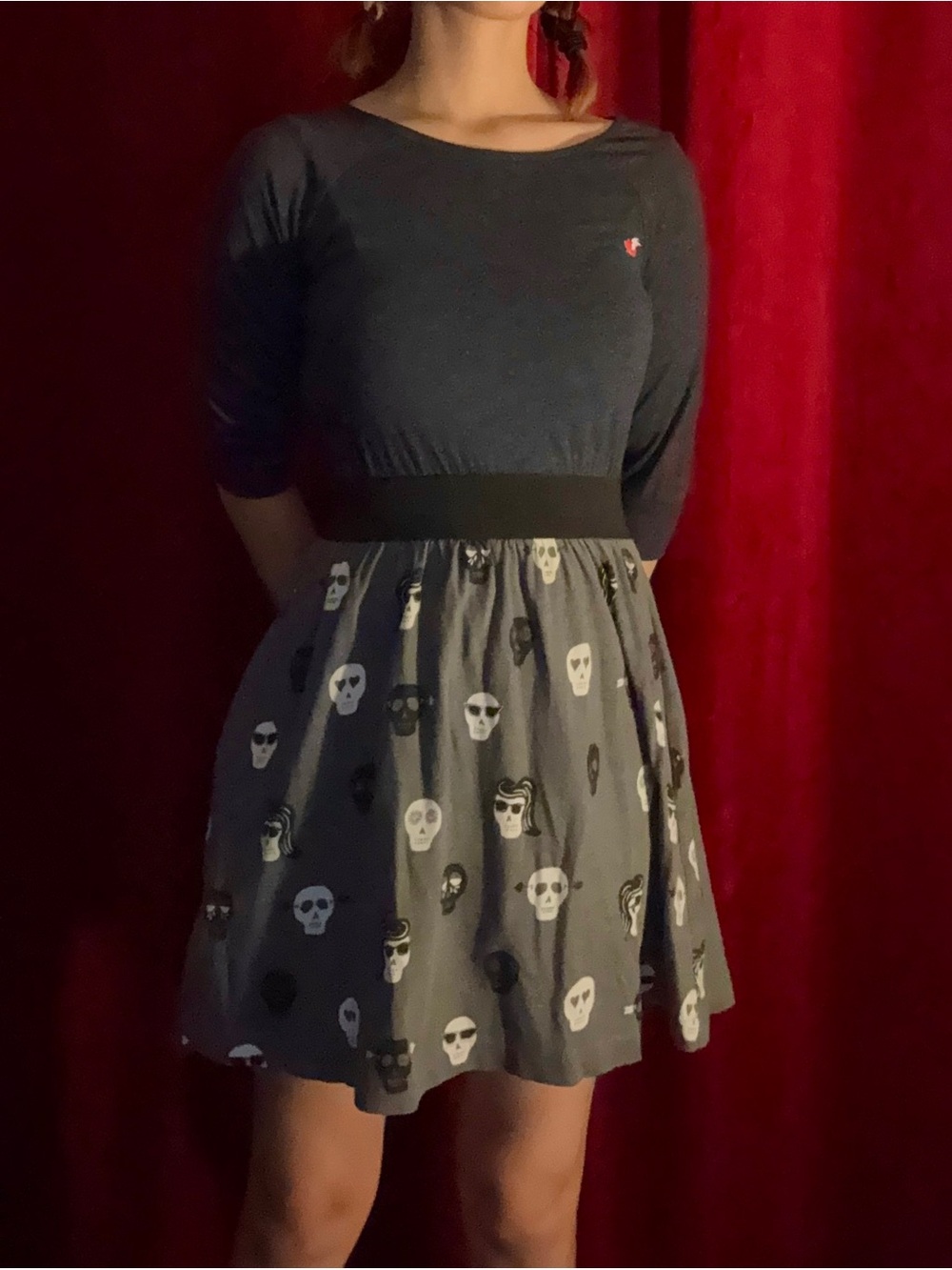 Glamour Kills Gray Skull Print Skater Skirt Dress